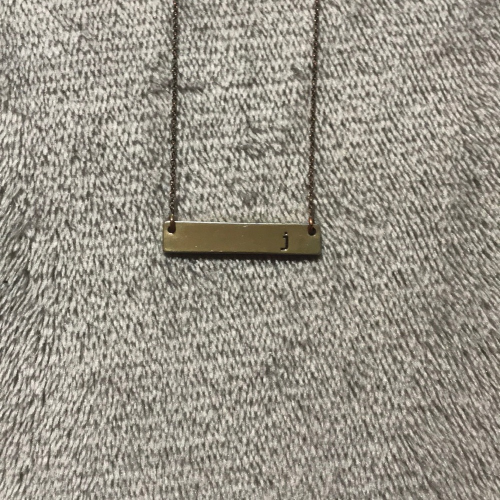 "j" Initial Gold Bar Necklace:))